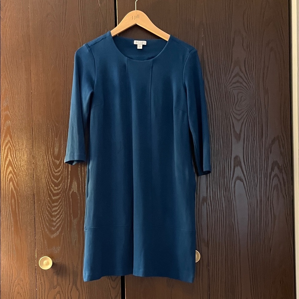 J Jill 3/4 sleeved peacock blue dress. Size XS